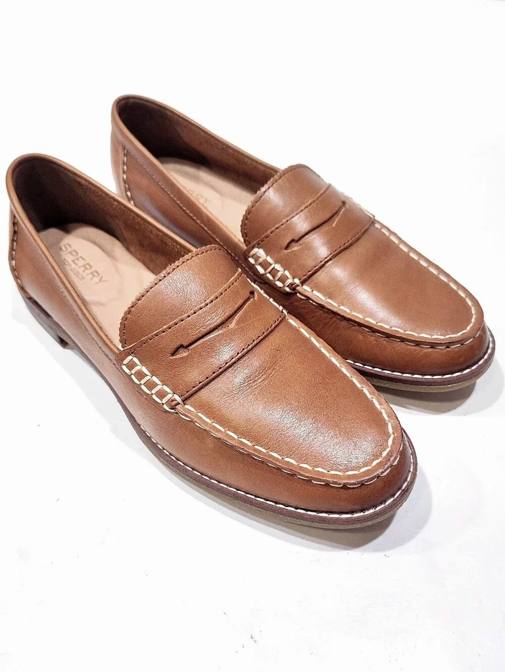 Sperry Seaport Penny Loafers Women’s Size 8 Brown Tan Leather STS81928 Classic